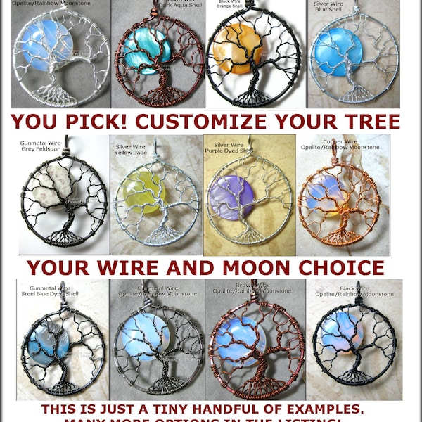 CUSTOM Tree of Life Pendant Full Moon YOUR CHOICE Made to Order Tree of Knowledge Wire Wrapped Jewelry Celtic Tree Celestial Necklace Lunar