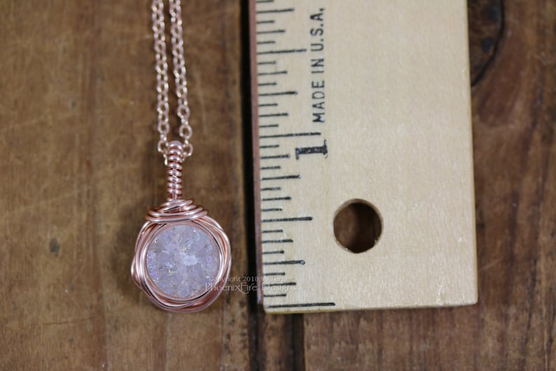 Rose Gold AB White Druzy Necklace Natural Drusy Pendant Layering Necklace Crystal Wire Wrapped Christmas Gift Bridesmaid Gift For Her image 5