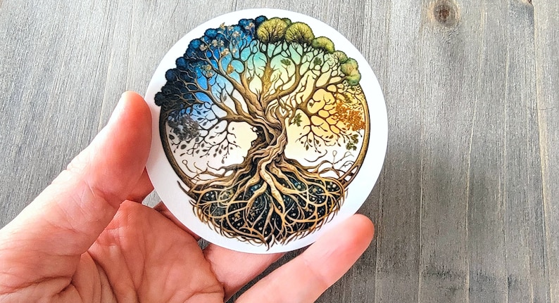 Tree of Life Sticker 3 Four Seasons Wheel of the Year Decal Waterproof Vinyl Celtic Knot Tree Laptop Sticker Yggdrasil Full Color Tumbler image 1