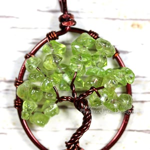 Peridot Tree of Life Pendant Brown Wire Spring Green Gemstone Necklace Birthstone Jewelry Wire Wrapped Handmade Banyan Tree Oak Tree Artisan image 1