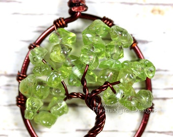 Peridot Tree of Life Pendant Brown Wire Spring Green Gemstone Necklace Birthstone Jewelry Wire Wrapped Handmade Banyan Tree Oak Tree Artisan