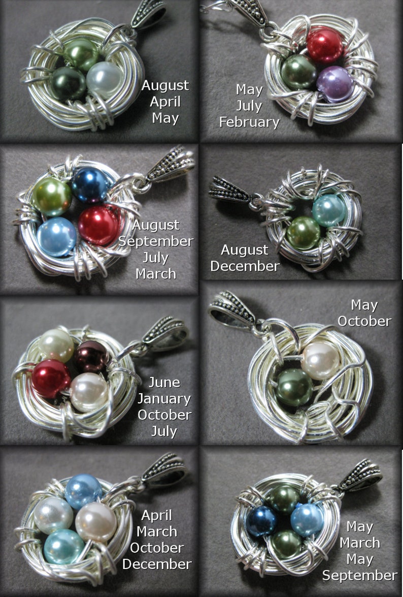 Mother's Day Birthstone Bird Nest Custom Personalized Wire Wrapped Pendant Necklace Silver Mom Jewelry Push Present Push Gift Baby Shower image 3