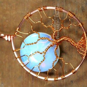 Steampunk Copper Necklace Tree of Life Pendant Opalite Rainbow Moonstone Full Moon Jewelry Cogs Gears Clockwork Gothic Style Necklace image 3