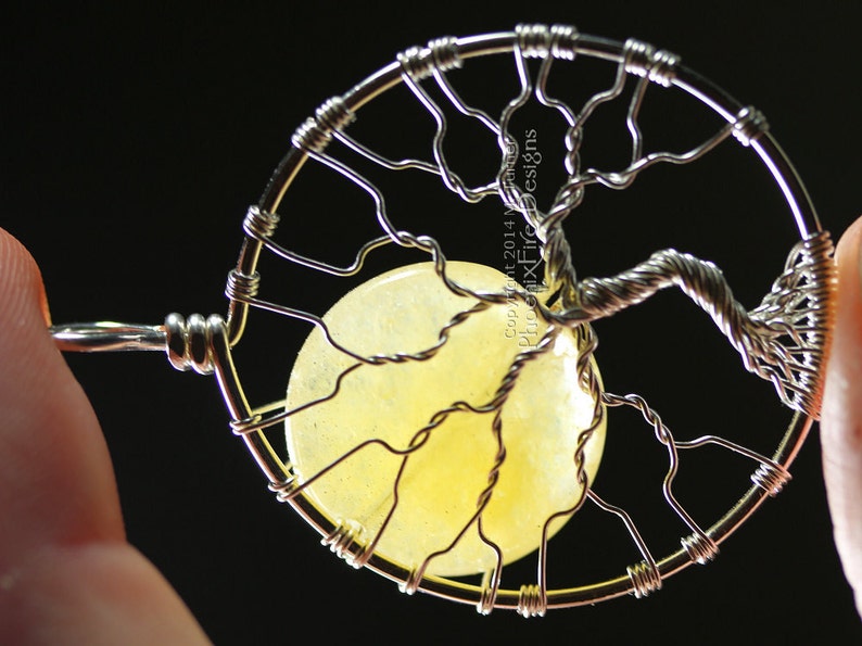 Sun Tree of Life Pendant Yellow Jade Wire Wrapped Necklace Handmade Summer Sunny Beachy Jewelry Solar Eclipse Jewelry by PhoenixFire Designs image 2