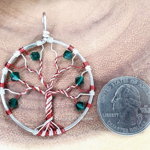 Candy Cane Necklace Tree of Life Pendant Christmas Jewelry Whimsical Holiday Necklace Christmas Accessories Red Green White Twist Gift Idea image 8