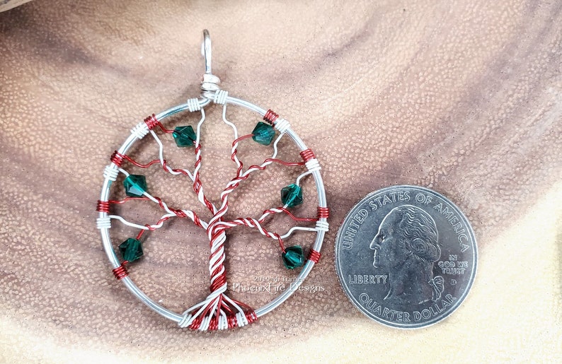 Candy Cane Necklace Tree of Life Pendant Christmas Jewelry Whimsical Holiday Necklace Christmas Accessories Red Green White Twist Gift Idea image 8