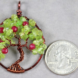 Apple Tree Tree of Life Pendant Peridot Ruby Red Jade Gemstones Wire Wrapped Jewelry Harvest Brown August Birthstone Necklace Teacher's Gift image 4