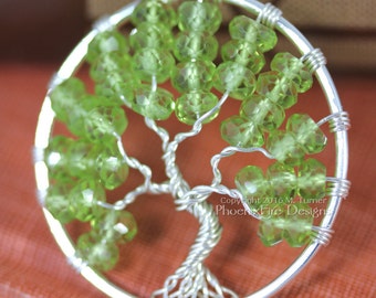 Peridot Tree of Life Pendant Silver Wire Wrapped Jewelry Wooland Forest Necklace August Birthstone Gemstones Spring Green Birthday Gift Her