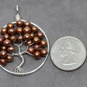 Copper Freshwater Pearl Tree of Life Pendant June Birthstone Necklace Silver Wire Wrapped Jewelry Reddish Brown Potato Woodland Weddings image 3