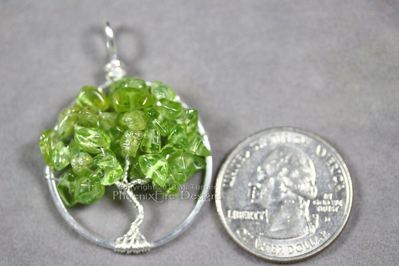 Peridot Tree of Life Pendant Wire Wrapped Jewelry Spring Green Gemstone Necklace Silver Wire Wrap Tree August Birthstone Jewelry image 1