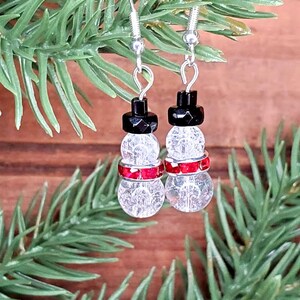 Snowman Earrings Your Choice Crackle Glass Frosty Earrings Christmas Holiday Accessories Austrian Crystal Snowman Xmas Sterling Silver Hook image 2