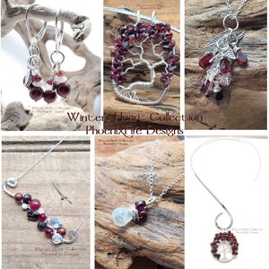 Winter's Heart Garnet Tree of Life Pendant Statement Necklace Silver Wire Stainless Steel Omega Chain January's Birthstone Jewelry For Her image 7