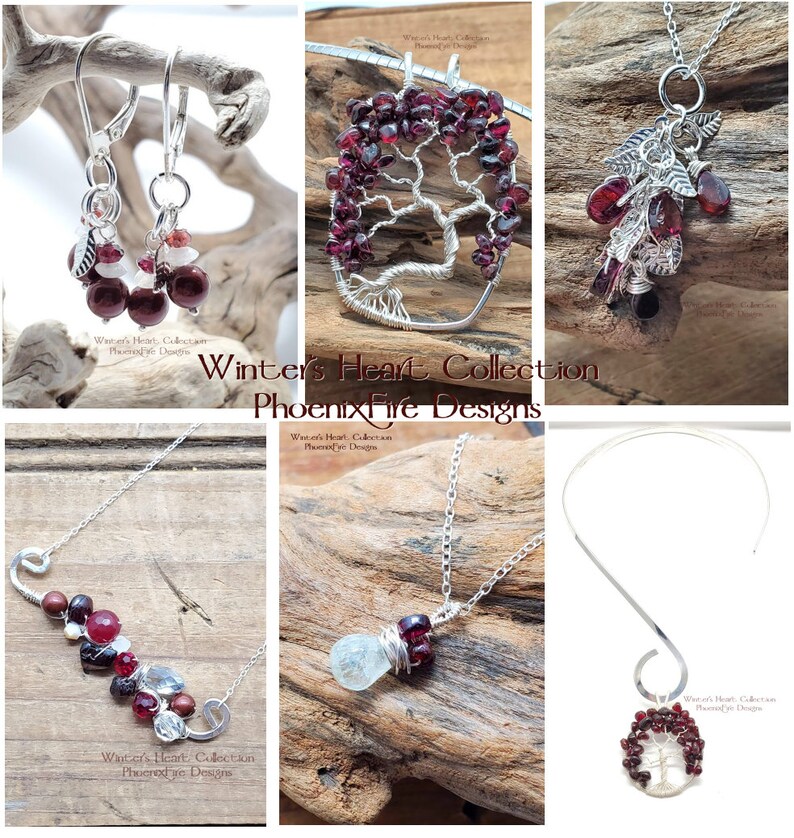 Winter's Heart Garnet Tree of Life Pendant Statement Necklace Silver Wire Stainless Steel Omega Chain January's Birthstone Jewelry For Her image 7