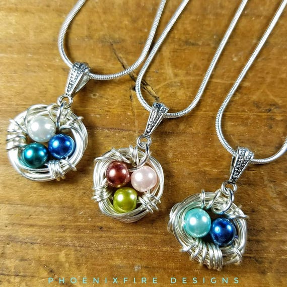 Bird nest necklace with best sale birthstones