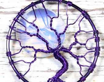 Purple Moonstone Full Moon Tree of Life Pendant Opalite Whimsical Fantasy Tree Fairy Faerie