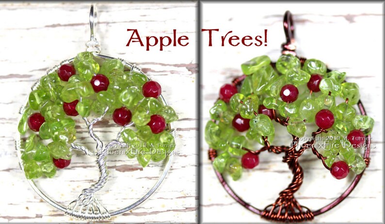 Apple Tree Tree of Life Pendant Peridot Ruby Red Jade Gemstones Wire Wrapped Jewelry Harvest Brown August Birthstone Necklace Teacher's Gift image 5