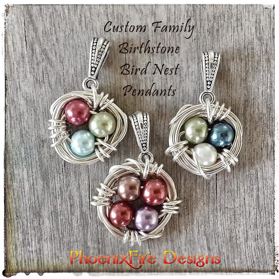 Bird nest necklace with best sale birthstones