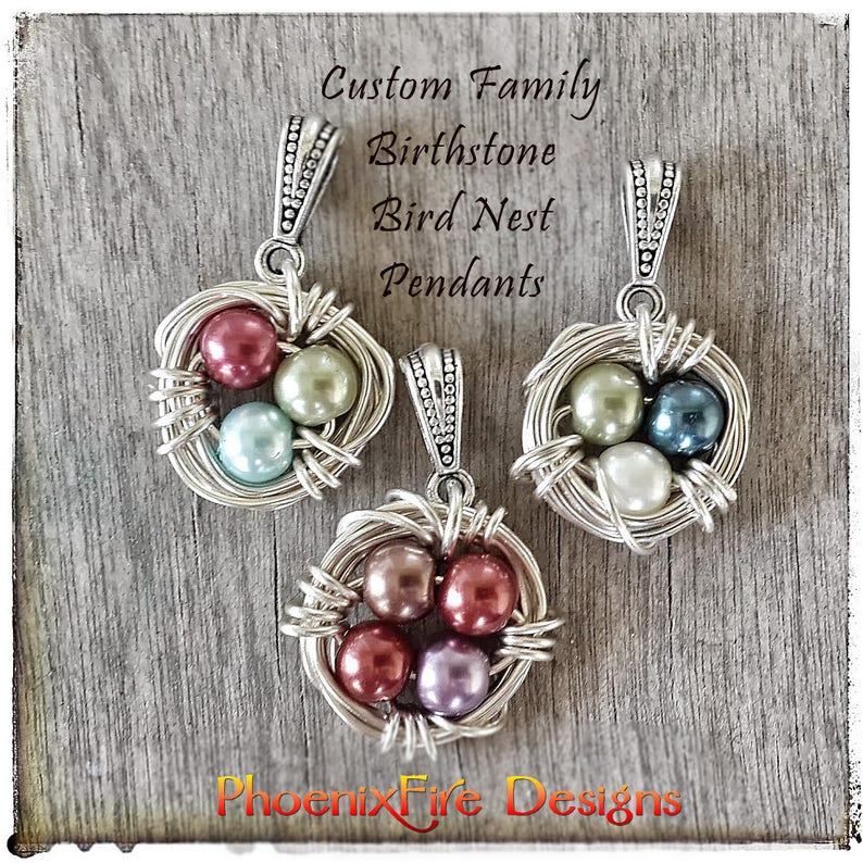 Bird's Nest Birthstone Necklace Custom Bird Nest Pendant Etsy