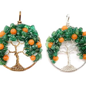 Orange Tree of Life Pendant Necklace Fruit Tree Dunedin Orange Green Aventurine Orange Jade Gemstone Necklace Florida Citrus Orange Bird image 6