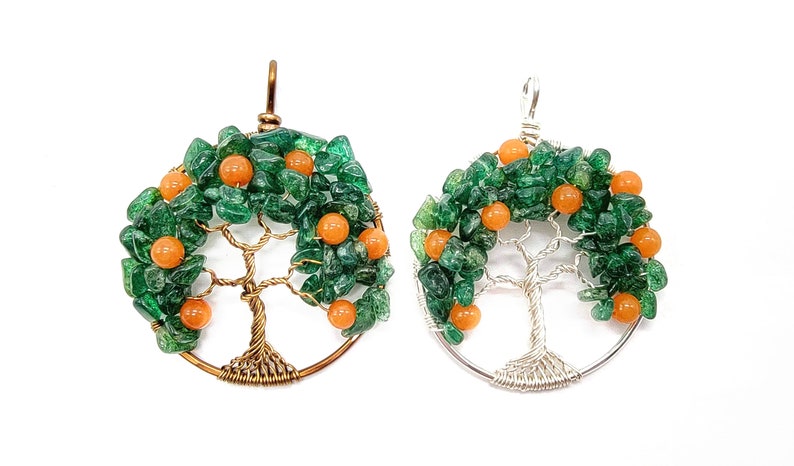 Orange Tree of Life Pendant Necklace Fruit Tree Dunedin Orange Green Aventurine Orange Jade Gemstone Necklace Florida Citrus Orange Bird image 6