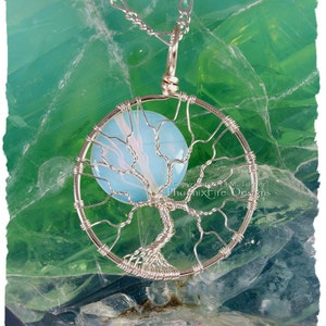 Celestial Full Moon Tree of Life Pendant Silver Opalite Rainbow Moonstone Wire Wrap Jewelry Tree of Knowledge Necklace PhoenixFire Designs image 1