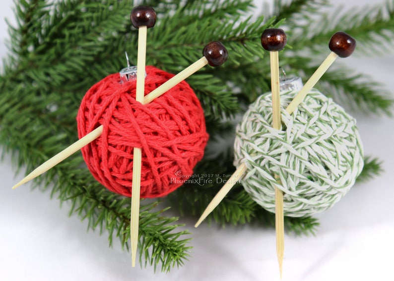 Yarn Ball Ornament, Christmas Tree, Gift Idea for Knitters, Handmade Decoration, Miniature Knitting Needles, Holiday Decor, Knitting Gift image 6