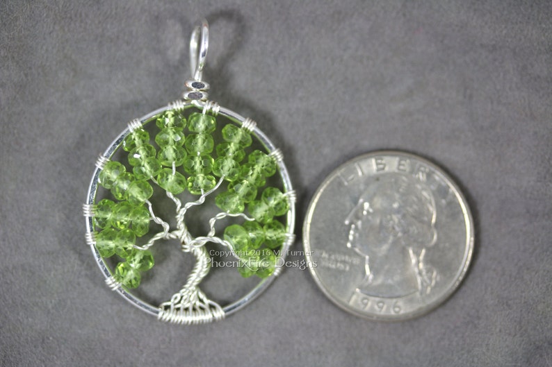 Peridot Tree of Life Pendant Silver Wire Wrapped Jewelry Wooland Forest Necklace August Birthstone Gemstones Spring Green Birthday Gift Her image 4