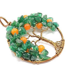 Orange Tree of Life Pendant Necklace Fruit Tree Dunedin Orange Green Aventurine Orange Jade Gemstone Necklace Florida Citrus Orange Bird image 3