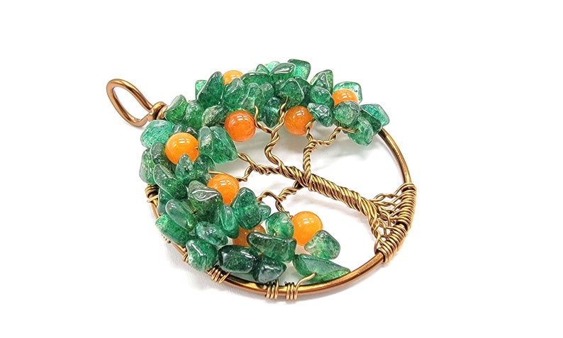 Orange Tree of Life Pendant Necklace Fruit Tree Dunedin Orange Green Aventurine Orange Jade Gemstone Necklace Florida Citrus Orange Bird image 3