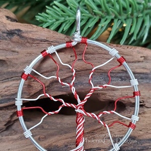 Candy Cane Necklace Tree of Life Pendant Christmas Jewelry Whimsical Holiday Necklace Christmas Accessories Red Green White Twist Gift Idea No Crystal