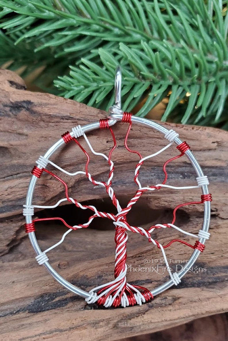 Candy Cane Necklace Tree of Life Pendant Christmas Jewelry Whimsical Holiday Necklace Christmas Accessories Red Green White Twist Gift Idea No Crystal