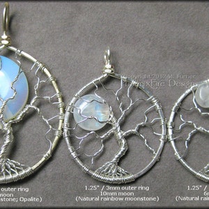 Full Moon Tree of Life Pendant Rainbow Moonstone Miniature Tree Sterling Silver Wire Wrapped Jewelry Affordable Luxury Phoenix Fire Designs image 5