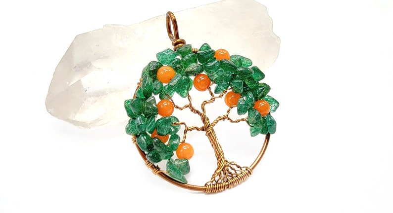 Orange Tree of Life Pendant Necklace Fruit Tree Dunedin Orange Green Aventurine Orange Jade Gemstone Necklace Florida Citrus Orange Bird image 2