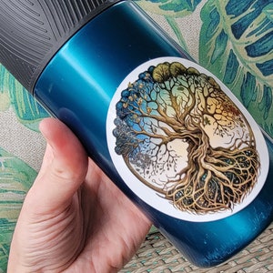 Tree of Life Sticker 3 Four Seasons Wheel of the Year Decal Waterproof Vinyl Celtic Knot Tree Laptop Sticker Yggdrasil Full Color Tumbler image 3