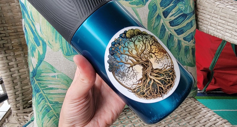 Tree of Life Sticker 3 Four Seasons Wheel of the Year Decal Waterproof Vinyl Celtic Knot Tree Laptop Sticker Yggdrasil Full Color Tumbler image 3