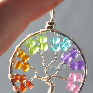 Rainbow Tree of Life Pendant Silver Wire Wrap Jewelry Garnet Citrine Peridot Blue Topaz Amethyst Mixed Gemstone Chakra Pride Necklace image 4