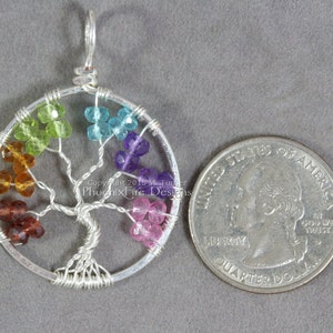 Rainbow Tree of Life Pendant Silver Wire Wrap Jewelry Garnet Citrine Peridot Blue Topaz Amethyst Mixed Gemstone Chakra Pride Necklace image 3