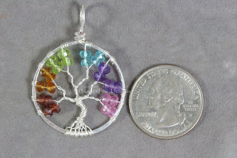 Rainbow Tree of Life Pendant Silver Wire Wrap Jewelry Garnet Citrine Peridot Blue Topaz Amethyst Mixed Gemstone Chakra Pride Necklace image 3