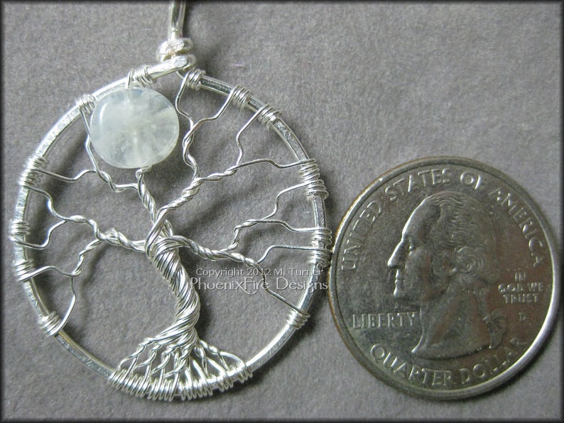 Full Moon Tree of Life Pendant Rainbow Moonstone Miniature Tree Sterling Silver Wire Wrapped Jewelry Affordable Luxury Phoenix Fire Designs image 4