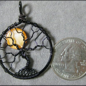 Small Halloween Full Moon Tree of Life Pendant Orange Black Wire Wrapped Jewelry Haunted Forest Harvest Moon Necklace Spooky Tree Gothic image 2