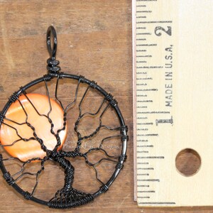 Halloween Full Moon Tree of Life Pendant Spooky Tree Wire Wrapped Jewelry Black Wire Orange Harvest Moon Necklace Gothic PhoenixFire Designs image 5