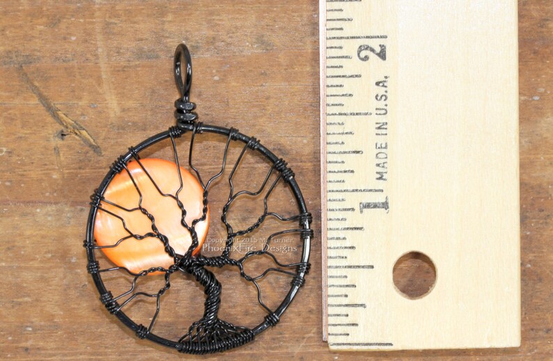 Halloween Full Moon Tree of Life Pendant Spooky Tree Wire Wrapped Jewelry Black Wire Orange Harvest Moon Necklace Gothic PhoenixFire Designs image 5