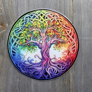 Rainbow Tree of Life Decal, Celtic Knot Tree Chakra Vinyl Sticker, LGBTQIA Pride Rainbow Tree, Yggdrasil Tree Laptop Sticker, Water Bottle image 3