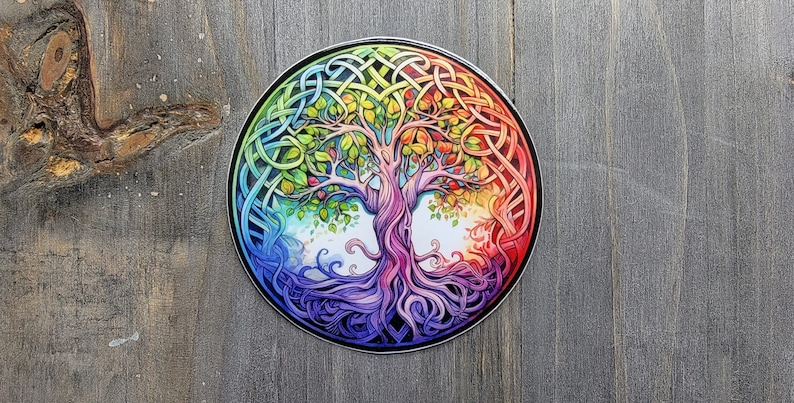 Rainbow Tree of Life Decal, Celtic Knot Tree Chakra Vinyl Sticker, LGBTQIA Pride Rainbow Tree, Yggdrasil Tree Laptop Sticker, Water Bottle image 3