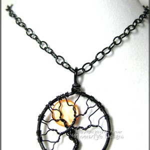 Small Halloween Full Moon Tree of Life Pendant Orange Black Wire Wrapped Jewelry Haunted Forest Harvest Moon Necklace Spooky Tree Gothic image 3