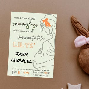 Camouflage Pattern Baby Shower,Bow Baby Shower Invitation,Bow Theme Baby Shower Party,Editable Cards with Bow Image,Sage Green Baby Shower