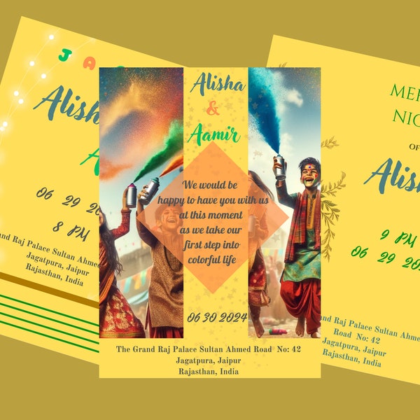 Holi Fest Themed Hindu Punjabi Wedding Invitation, Colorful wedding invite, Wedding invitation, Indian wedding invitation