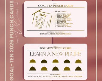 Tarjetas perforadas Goal-Ten / Descarga digital / Rastreador de propósitos 2026 / Objetivos del Volumen I / Tarjetas de motivación imprimibles