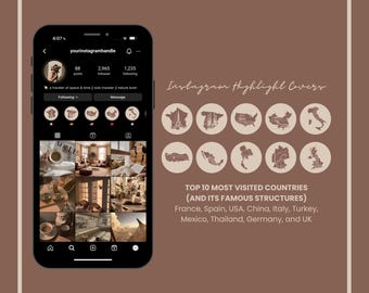 Portadas destacadas de viajes para Instagram / Íconos de países principales (Descarga digital)