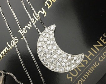 Handmade Gemstone Crescent Moon Necklace: Sterling Silver Stevie Nicks Style Jewelry, diamond half moon necklace